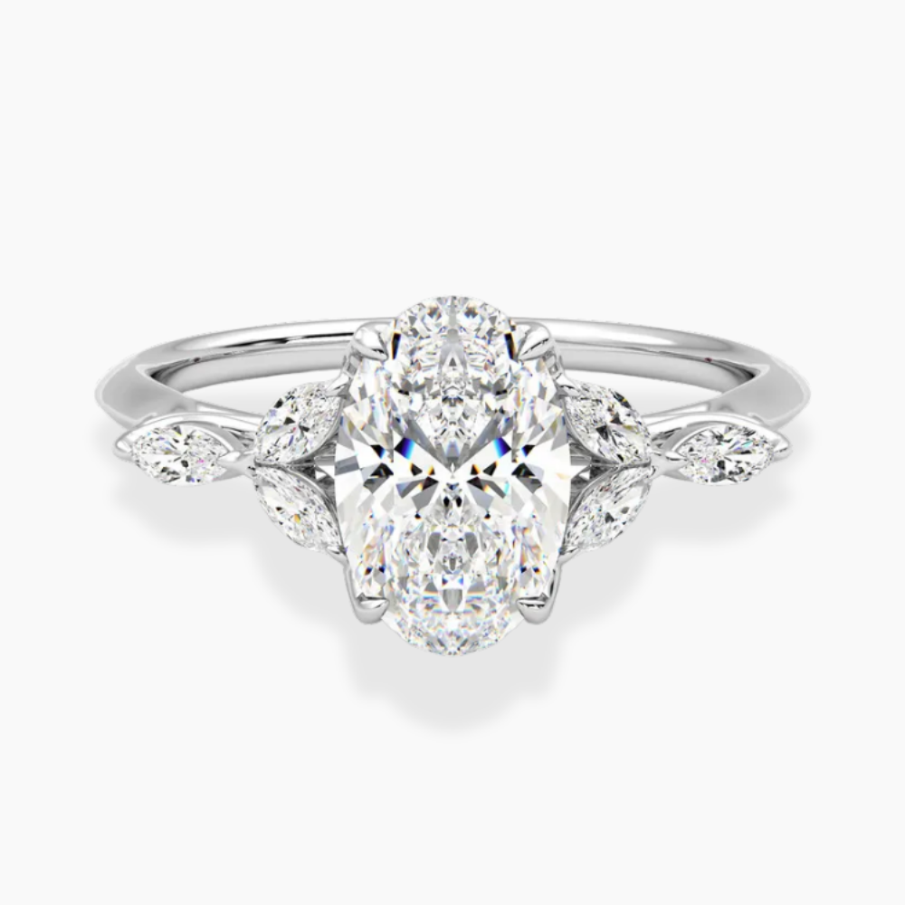 Lima Accents (Marquise Sides) Oval Lab Grown Diamond Engagement Ring in 18K Gold