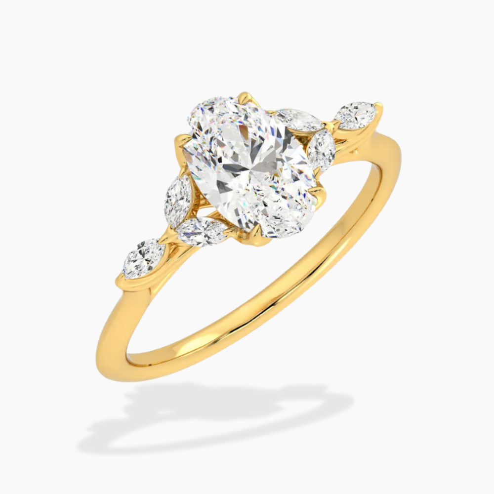 Lima Accents (Marquise Sides) Oval Lab Grown Diamond Engagement Ring in 18K Gold