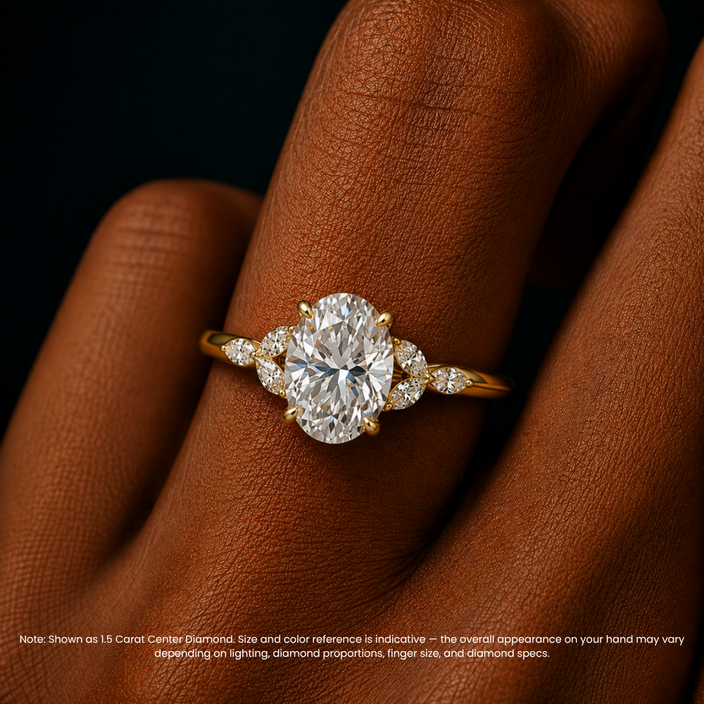 Lima Accents (Marquise Sides) Oval Lab Grown Diamond Engagement Ring in 18K Gold