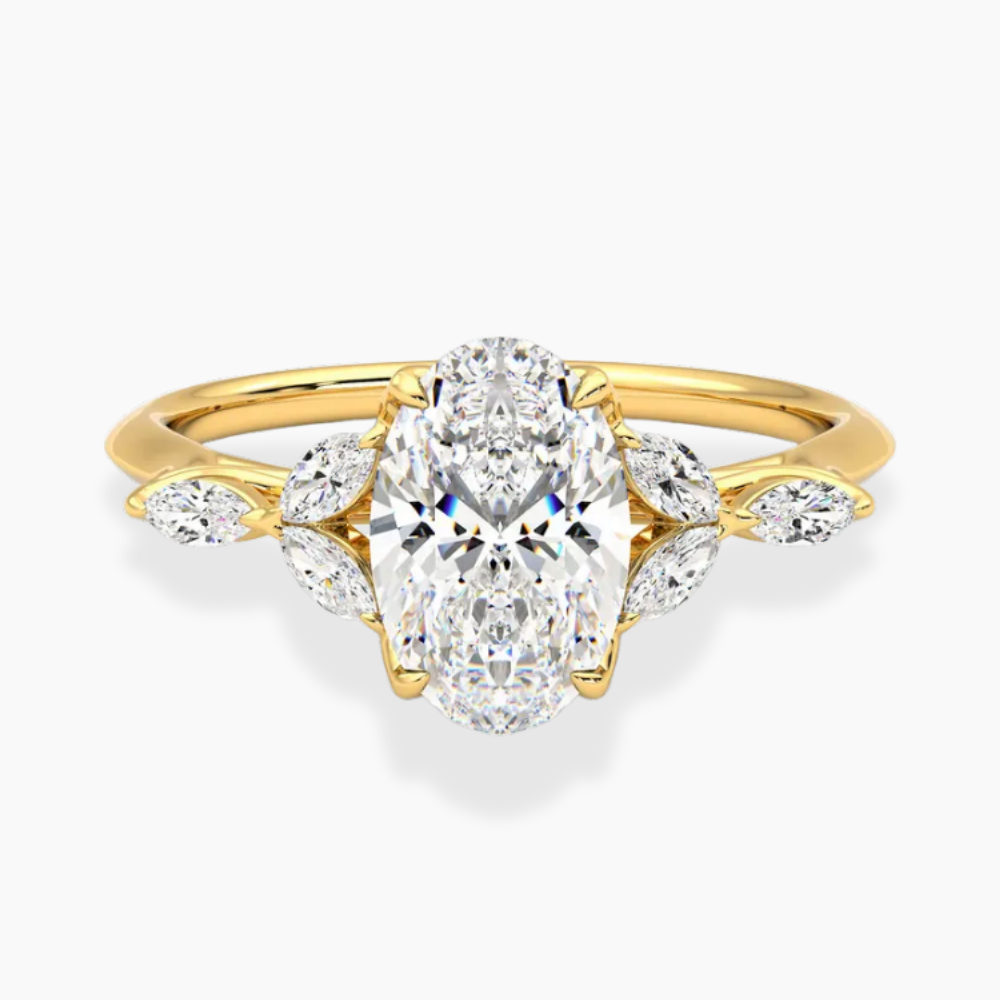 Lima Accents (Marquise Sides) Oval Lab Grown Diamond Engagement Ring in 18K Gold