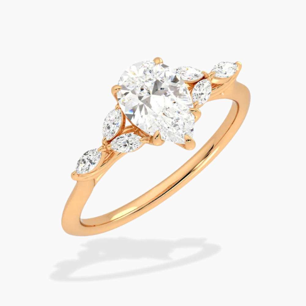 Lima Accents (Marquise Sides) Pear Lab Grown Diamond Engagement Ring in 18K Gold