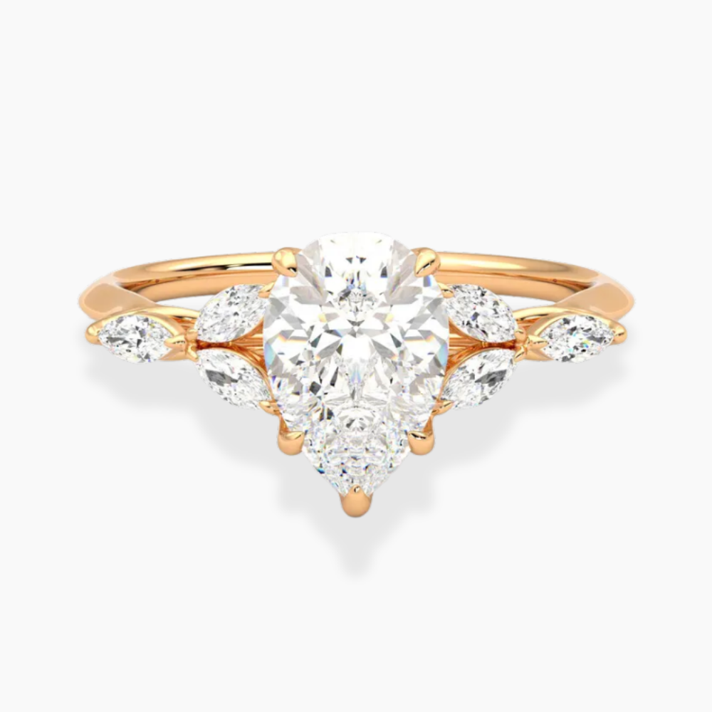 Lima Accents (Marquise Sides) Pear Lab Grown Diamond Engagement Ring in 18K Gold