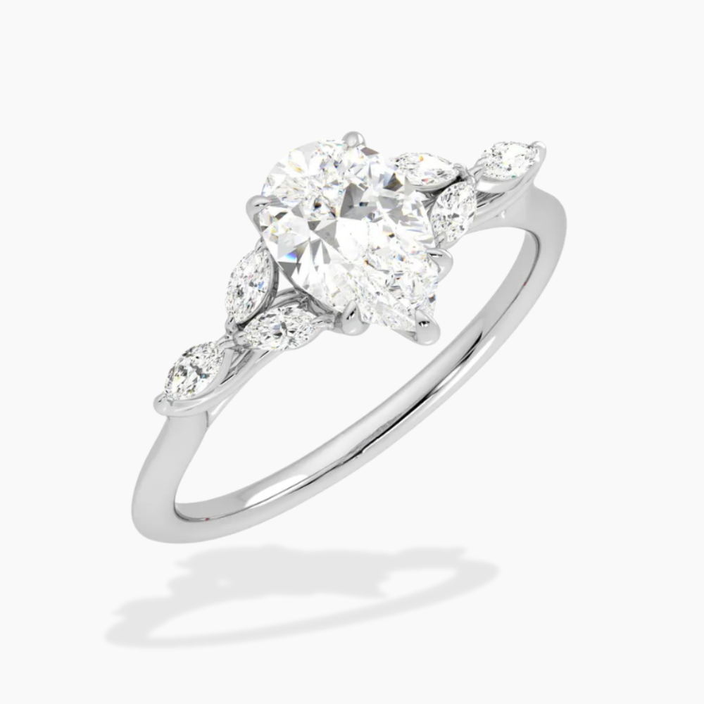 Lima Accents (Marquise Sides) Pear Lab Grown Diamond Engagement Ring in 18K Gold