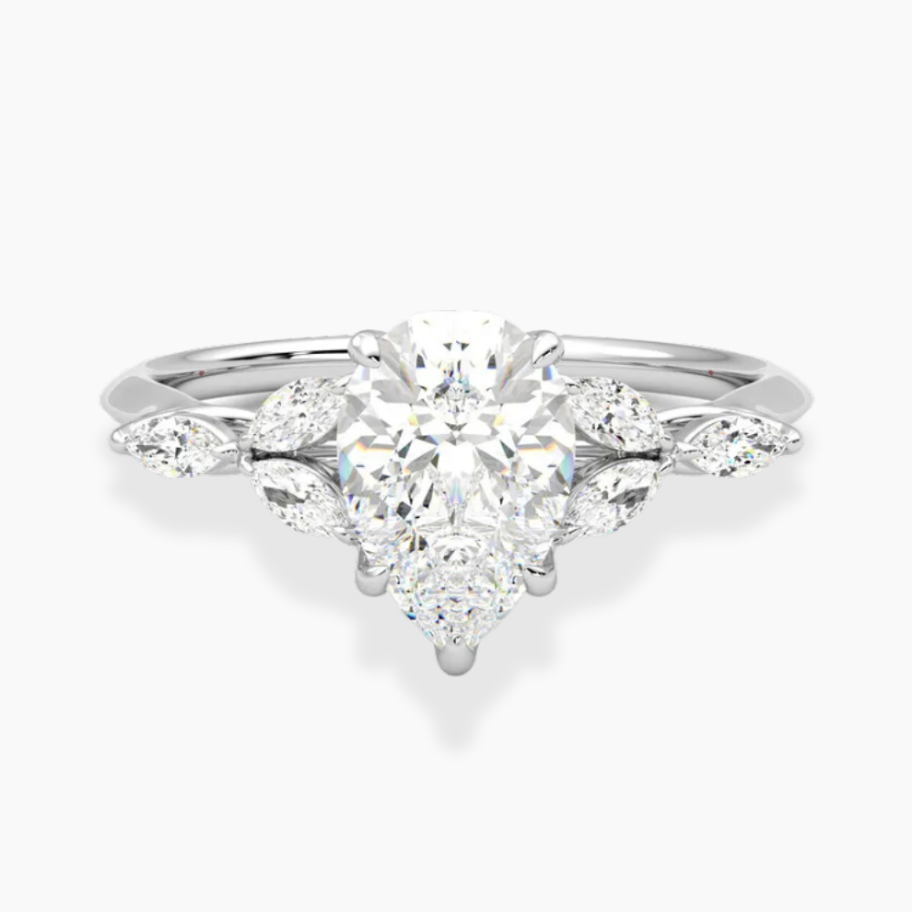 Lima Accents (Marquise Sides) Pear Lab Grown Diamond Engagement Ring in 18K Gold