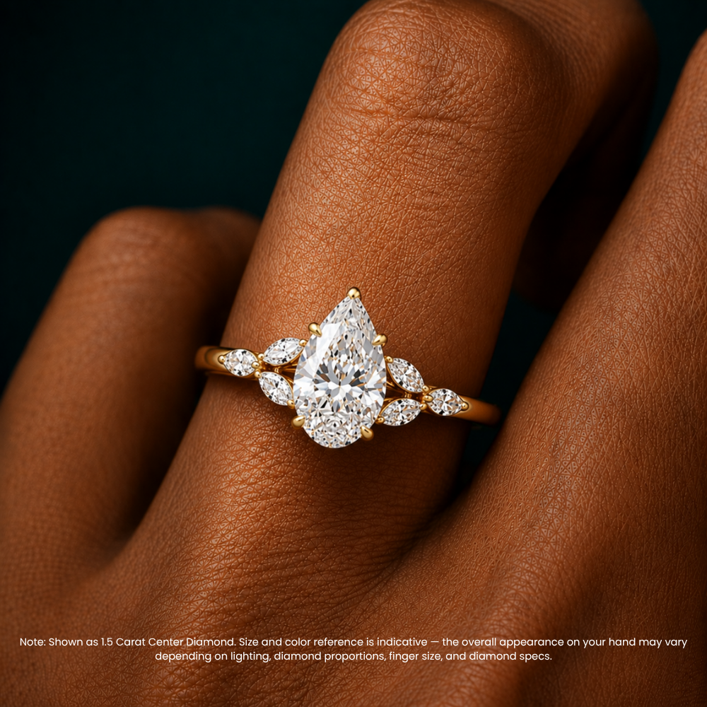 Lima Accents (Marquise Sides) Pear Lab Grown Diamond Engagement Ring in 18K Gold