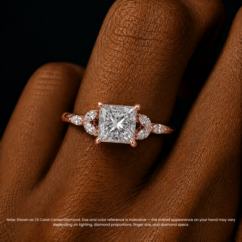 Lima Accents (Marquise Sides) Princess Lab Grown Diamond Engagement Ring in 18K Gold