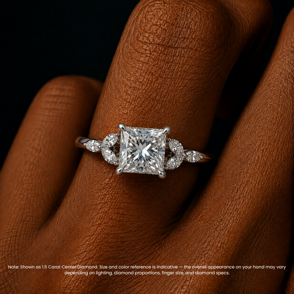 Lima Accents (Marquise Sides) Princess Lab Grown Diamond Engagement Ring in 18K Gold