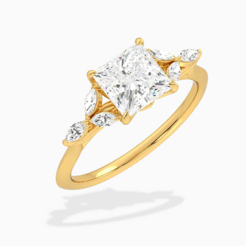 Lima Accents (Marquise Sides) Princess Lab Grown Diamond Engagement Ring in 18K Gold