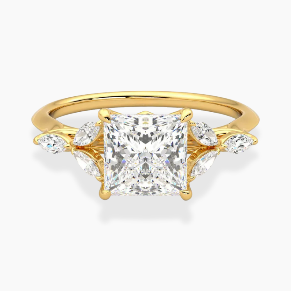 Lima Accents (Marquise Sides) Princess Lab Grown Diamond Engagement Ring in 18K Gold