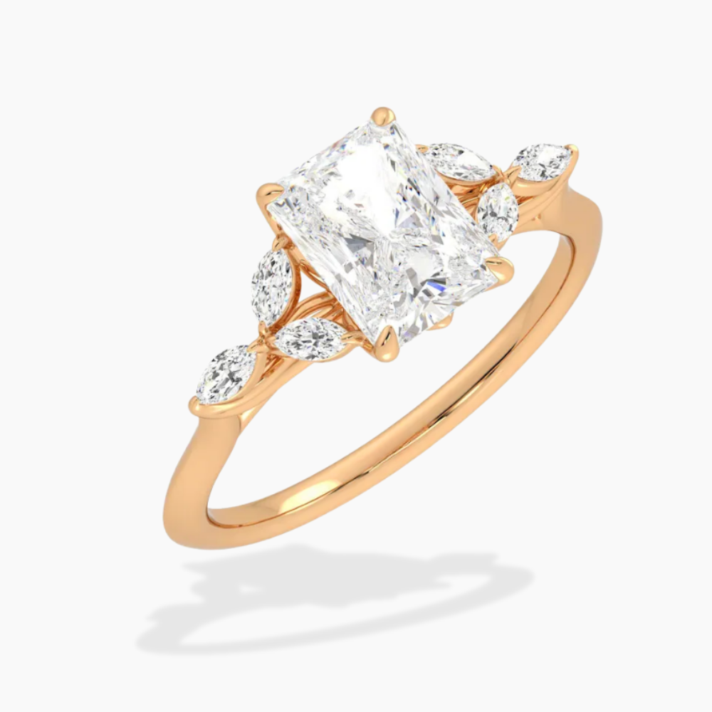Lima Accents (Marquise Sides) Radiant Lab Grown Diamond Engagement Ring in 18K Gold