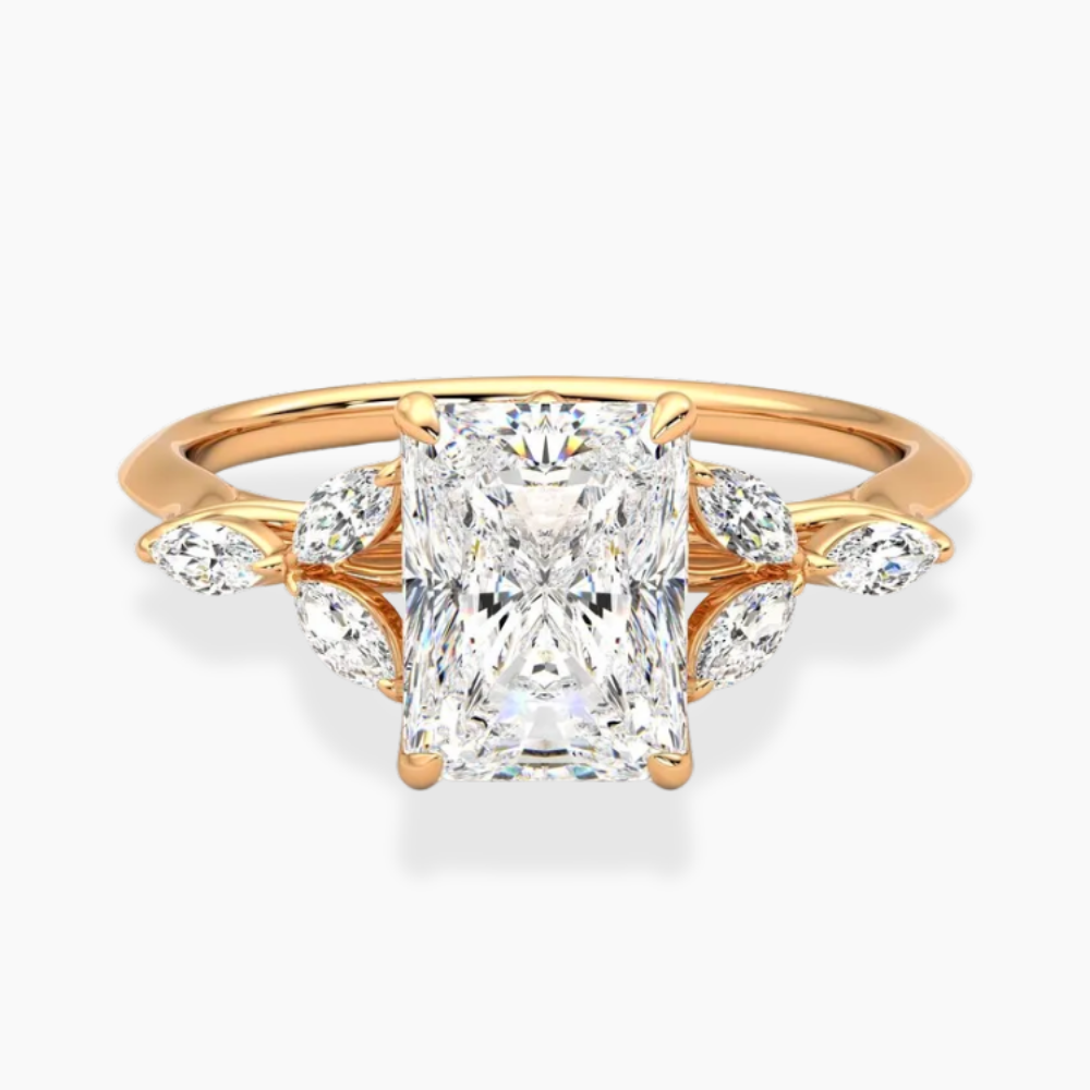 Lima Accents (Marquise Sides) Radiant Lab Grown Diamond Engagement Ring in 18K Gold