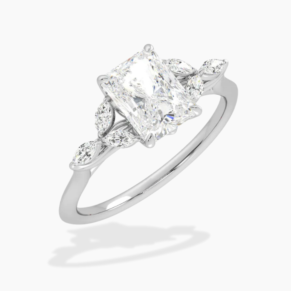 Lima Accents (Marquise Sides) Radiant Lab Grown Diamond Engagement Ring in 18K Gold