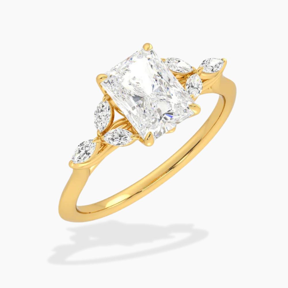 Lima Accents (Marquise Sides) Radiant Lab Grown Diamond Engagement Ring in 18K Gold