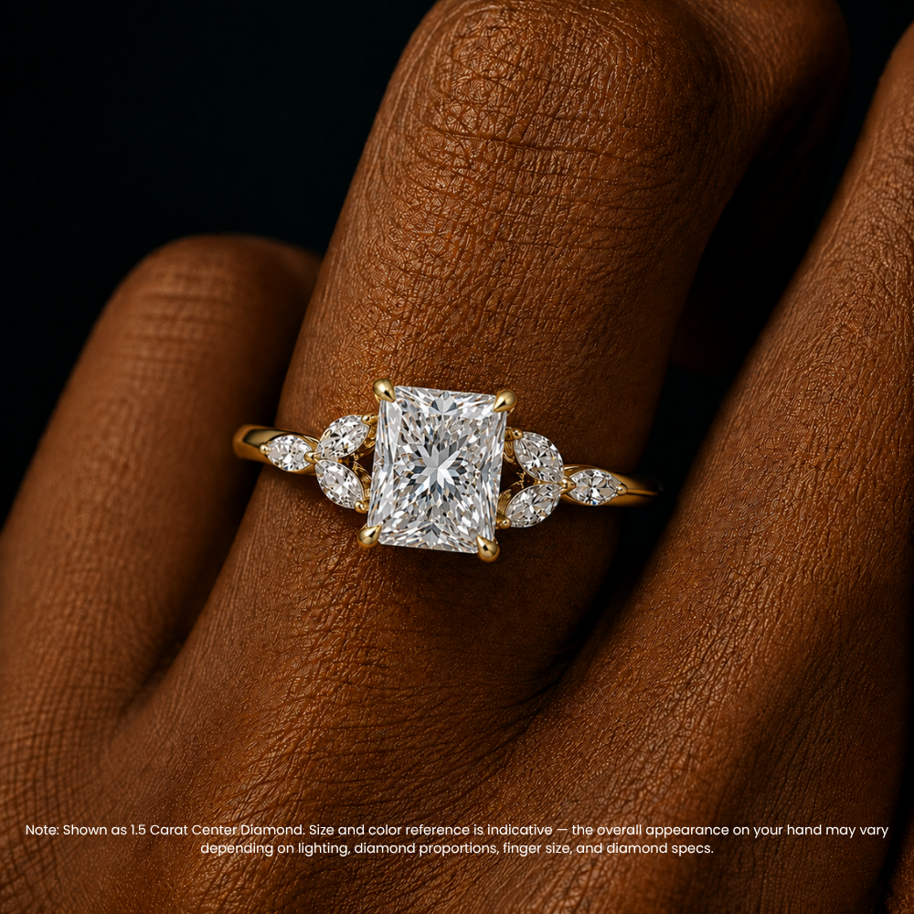 Lima Accents (Marquise Sides) Radiant Lab Grown Diamond Engagement Ring in 18K Gold