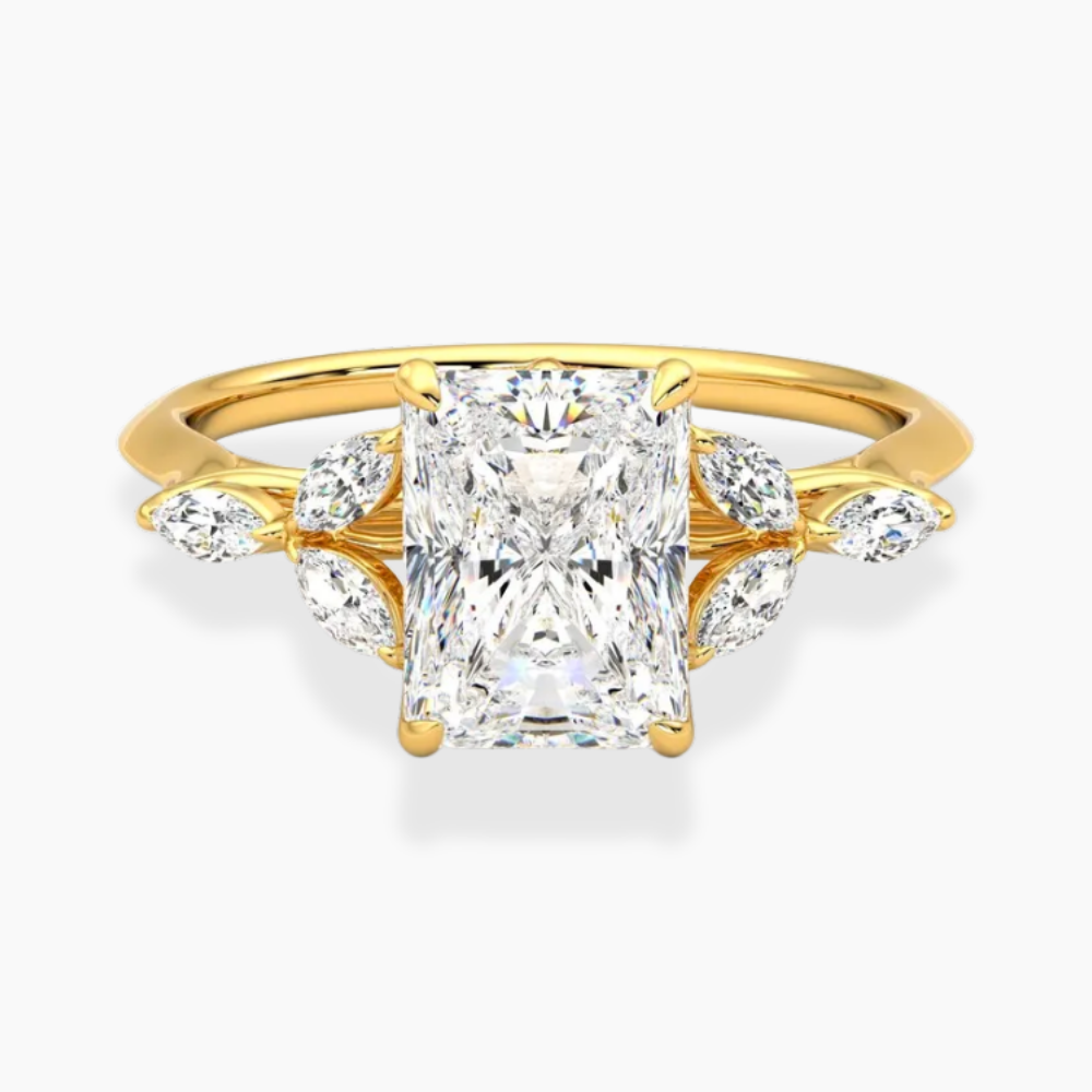 Lima Accents (Marquise Sides) Radiant Lab Grown Diamond Engagement Ring in 18K Gold