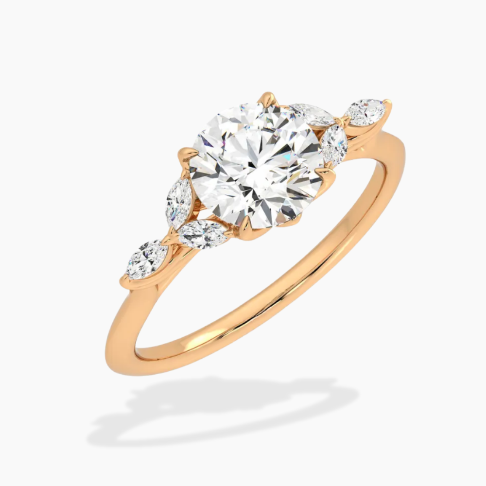 Lima Accents (Marquise Sides) Round Lab Grown Diamond Engagement Ring in 18K Gold
