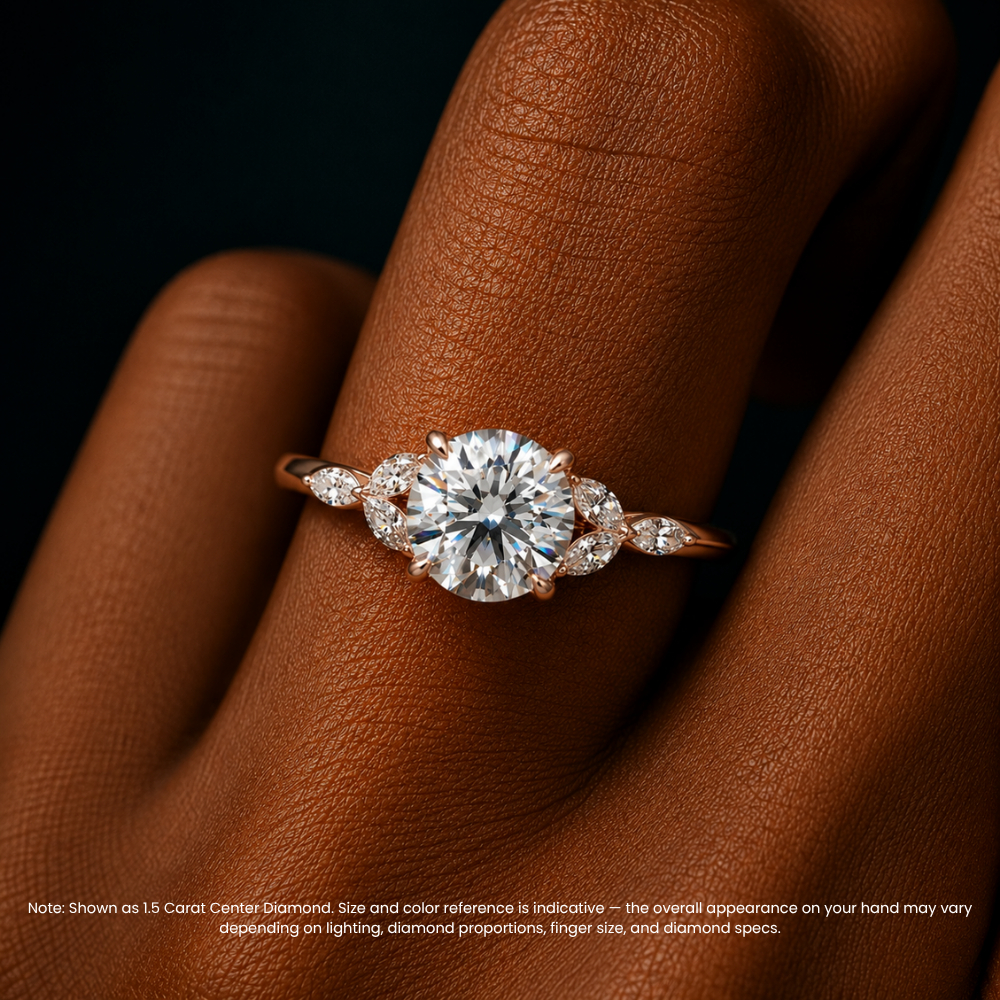 Lima Accents (Marquise Sides) Round Lab Grown Diamond Engagement Ring in 18K Gold