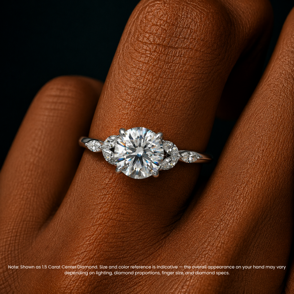 Lima Accents (Marquise Sides) Round Lab Grown Diamond Engagement Ring in 18K Gold