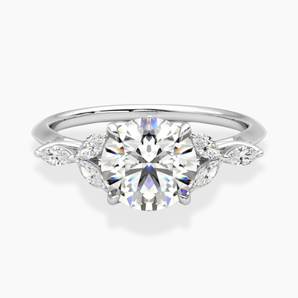 Lima Accents (Marquise Sides) Round Lab Grown Diamond Engagement Ring in 18K Gold