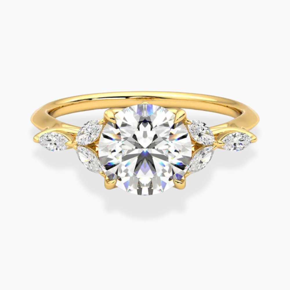 Lima Accents (Marquise Sides) Round Lab Grown Diamond Engagement Ring in 18K Gold