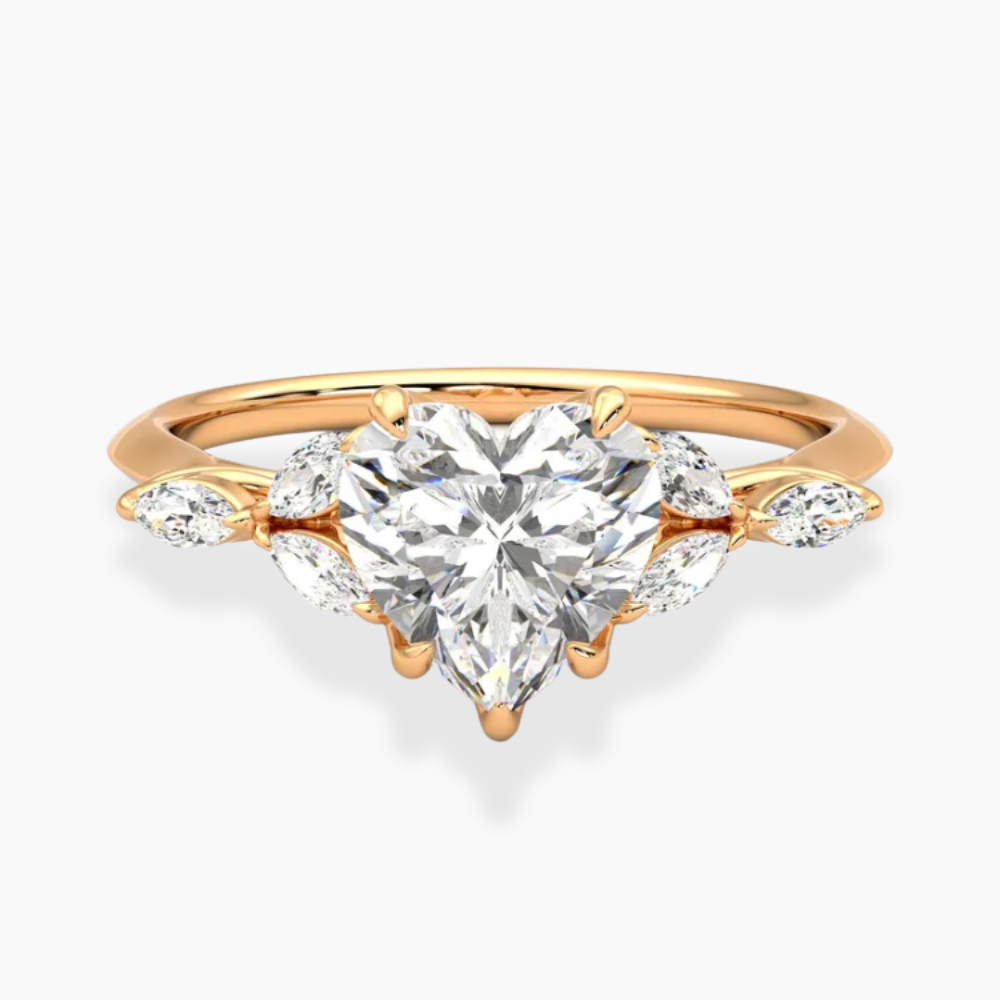 Lima Accents (Marquise Sides) Heart Lab Grown Diamond Engagement Ring in 18K Gold