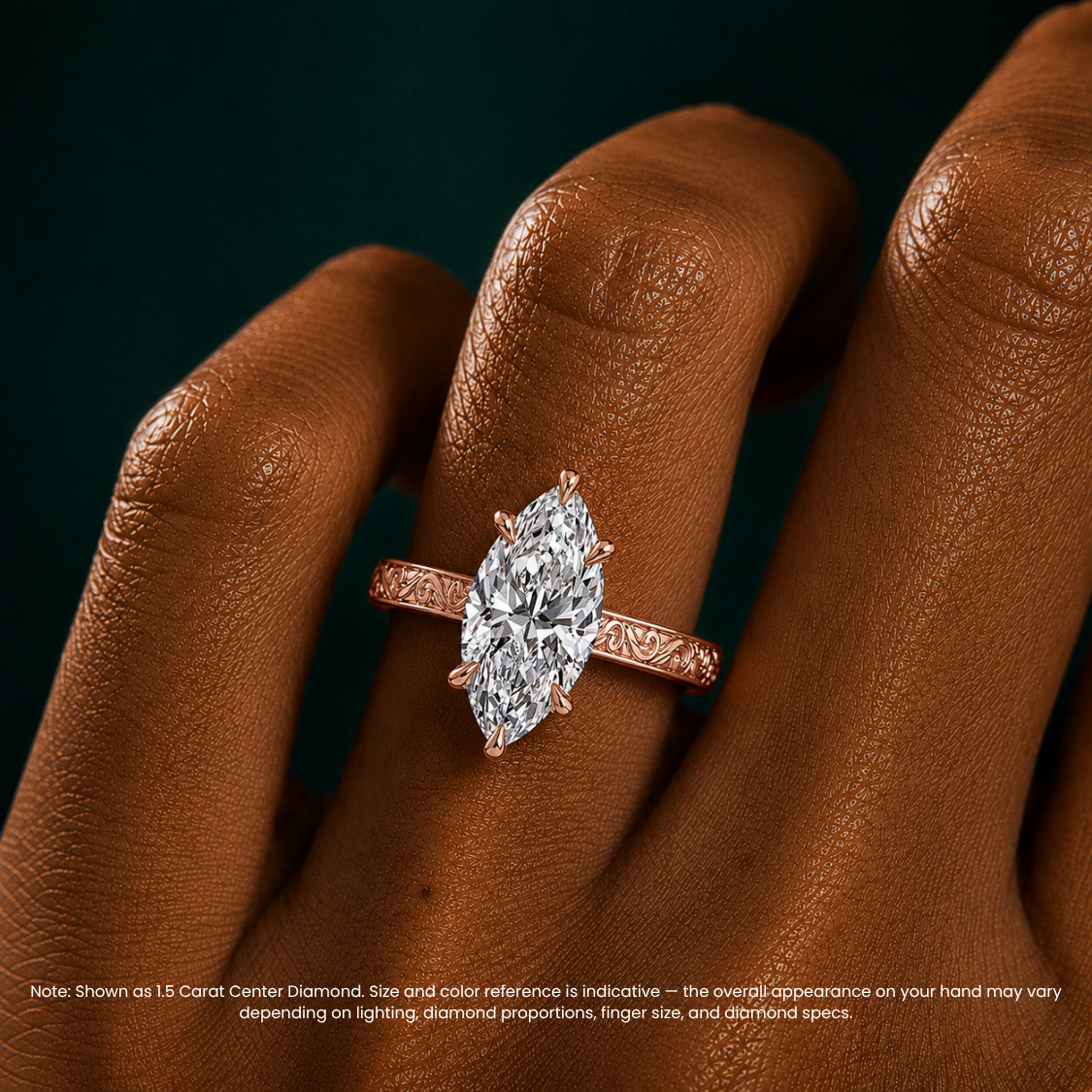 Melodica Engraved Cathedral Shank Hidden Halo Marquise Lab Grown Diamond Engagement Ring 18K Gold