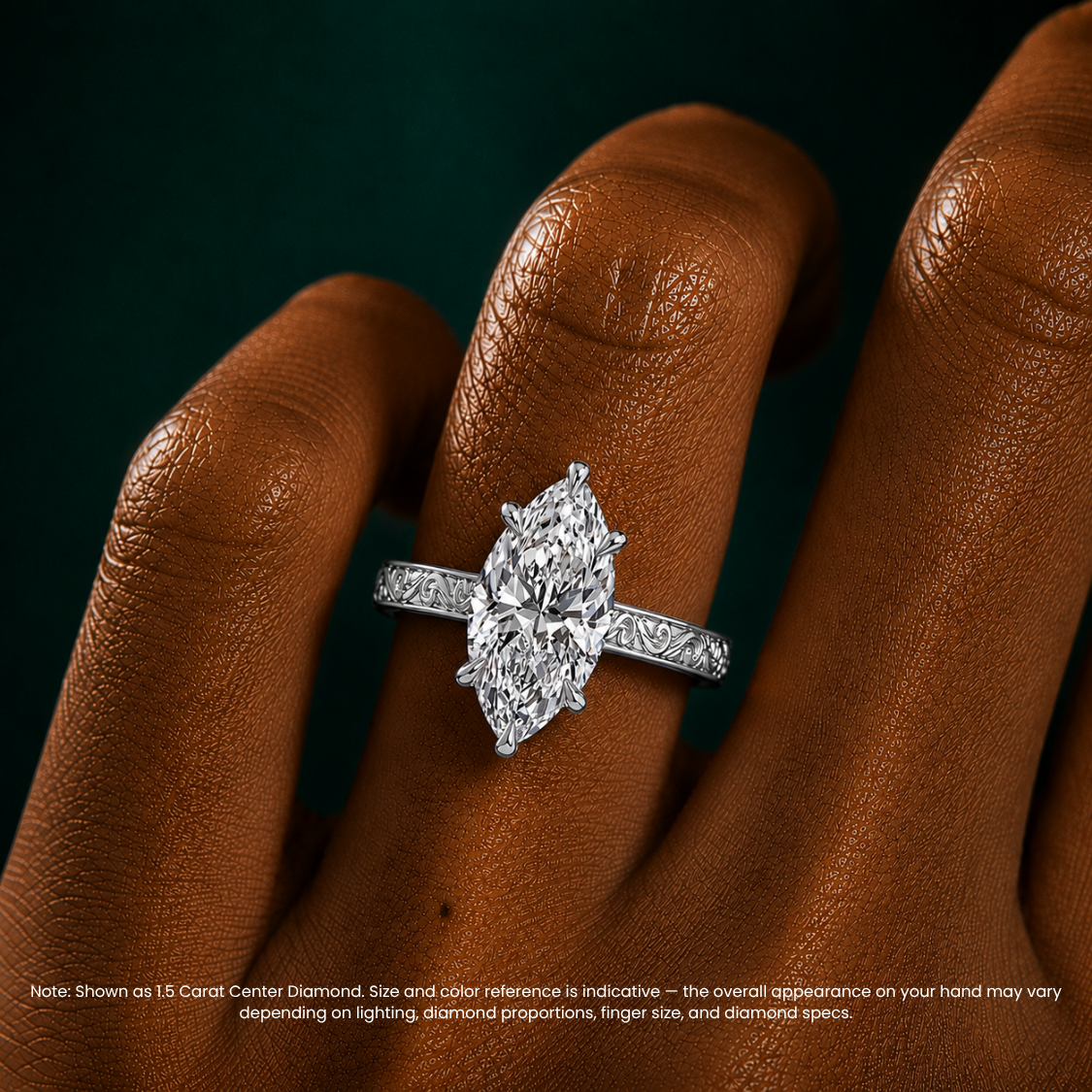 Melodica Engraved Cathedral Shank Hidden Halo Marquise Lab Grown Diamond Engagement Ring 18K Gold