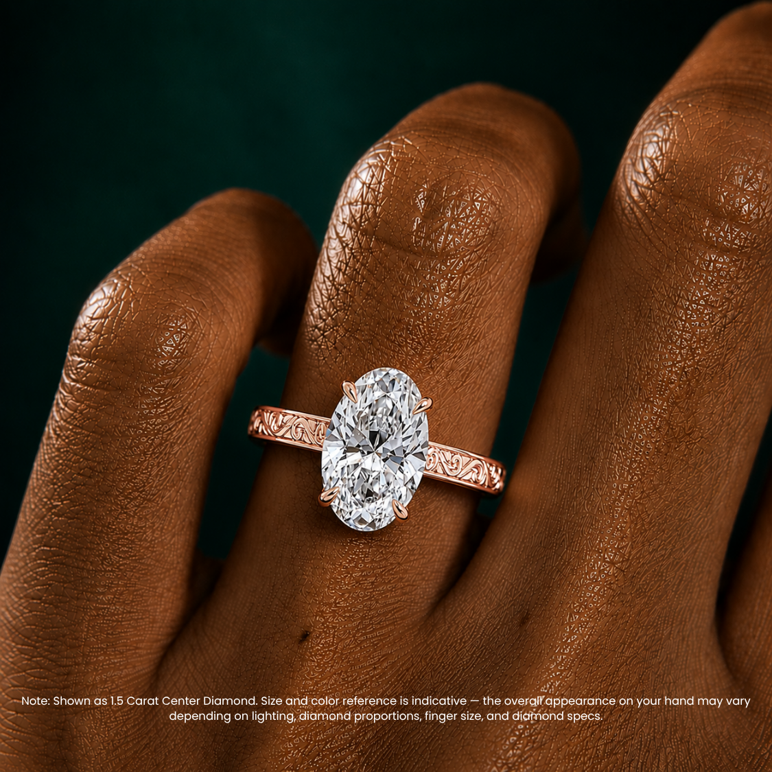 Melodica Engraved Cathedral Shank Hidden Halo Oval Lab Grown Diamond Engagement Ring 18K Gold