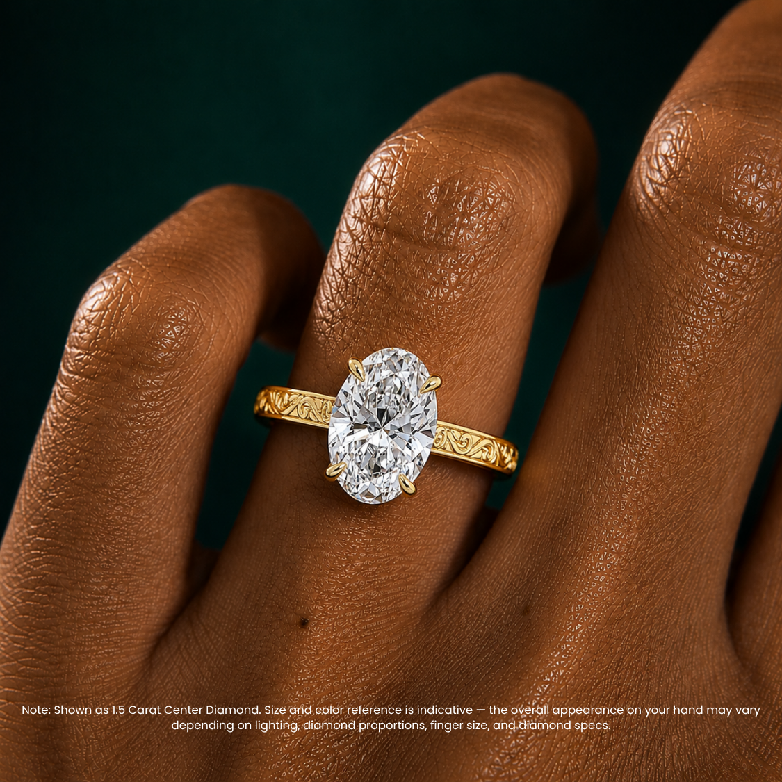 Melodica Engraved Cathedral Shank Hidden Halo Oval Lab Grown Diamond Engagement Ring 18K Gold