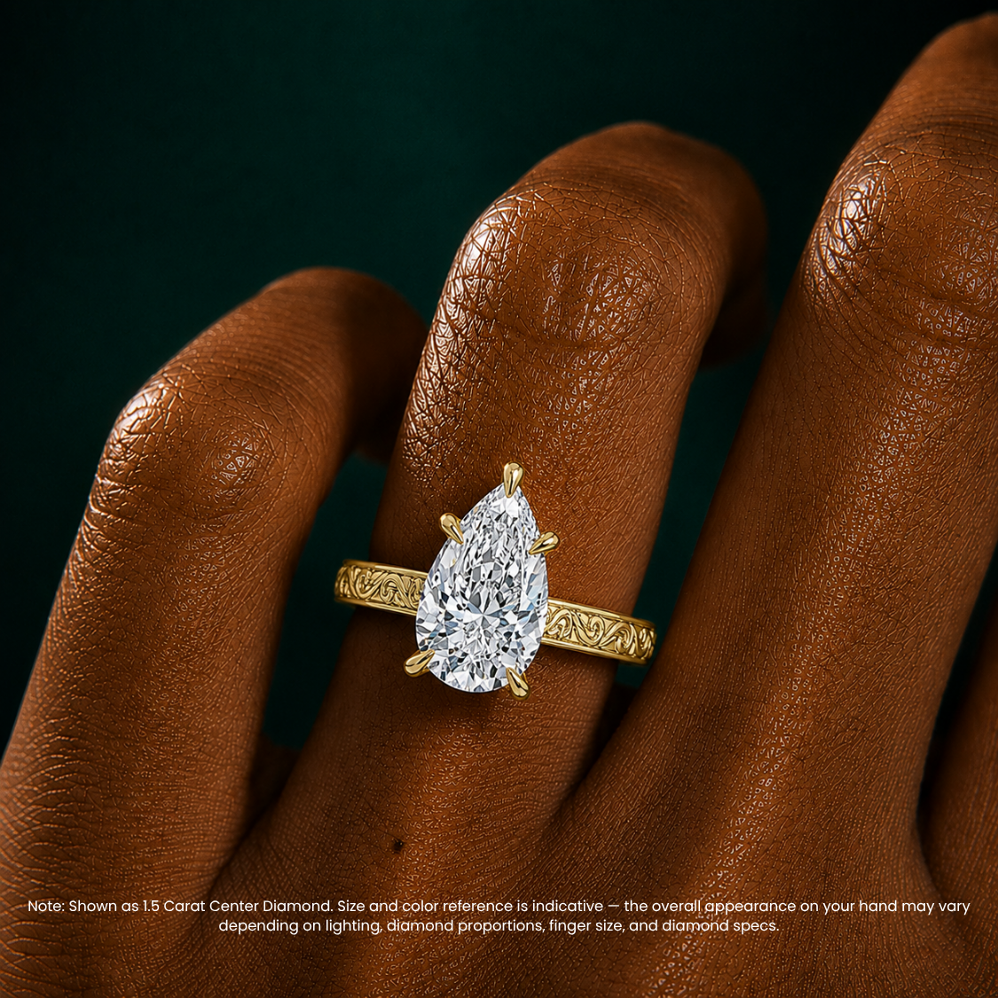 Melodica Engraved Cathedral Shank Hidden Halo Pear Lab Grown Diamond Engagement Ring 18K Gold