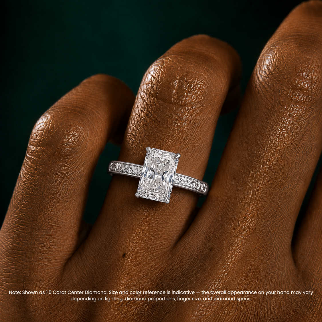 Melodica Engraved Cathedral Shank Hidden Halo Radiant Lab Grown Diamond Engagement Ring 18K Gold