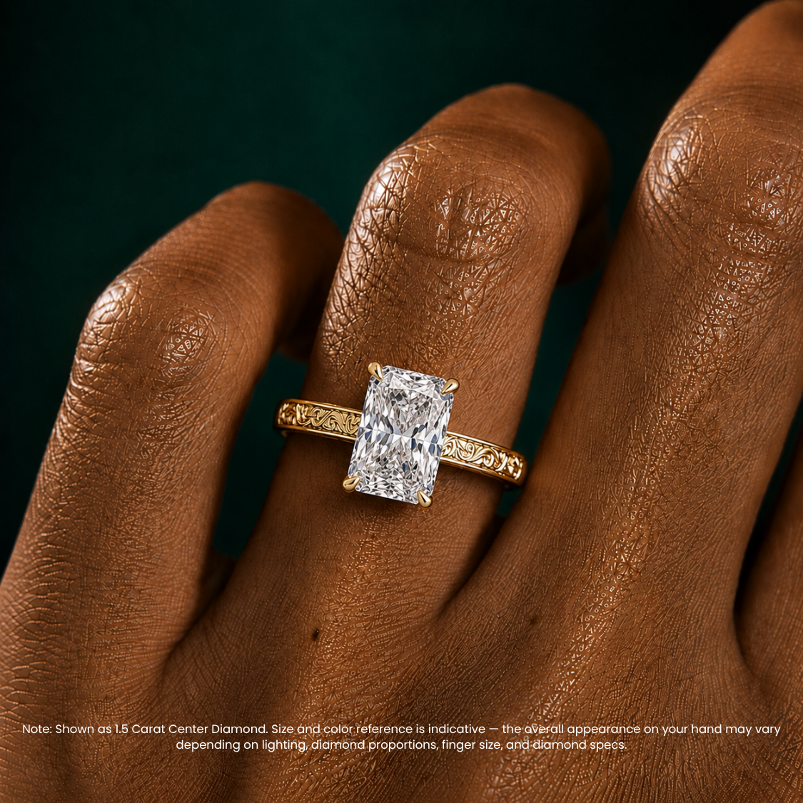 Melodica Engraved Cathedral Shank Hidden Halo Radiant Lab Grown Diamond Engagement Ring 18K Gold
