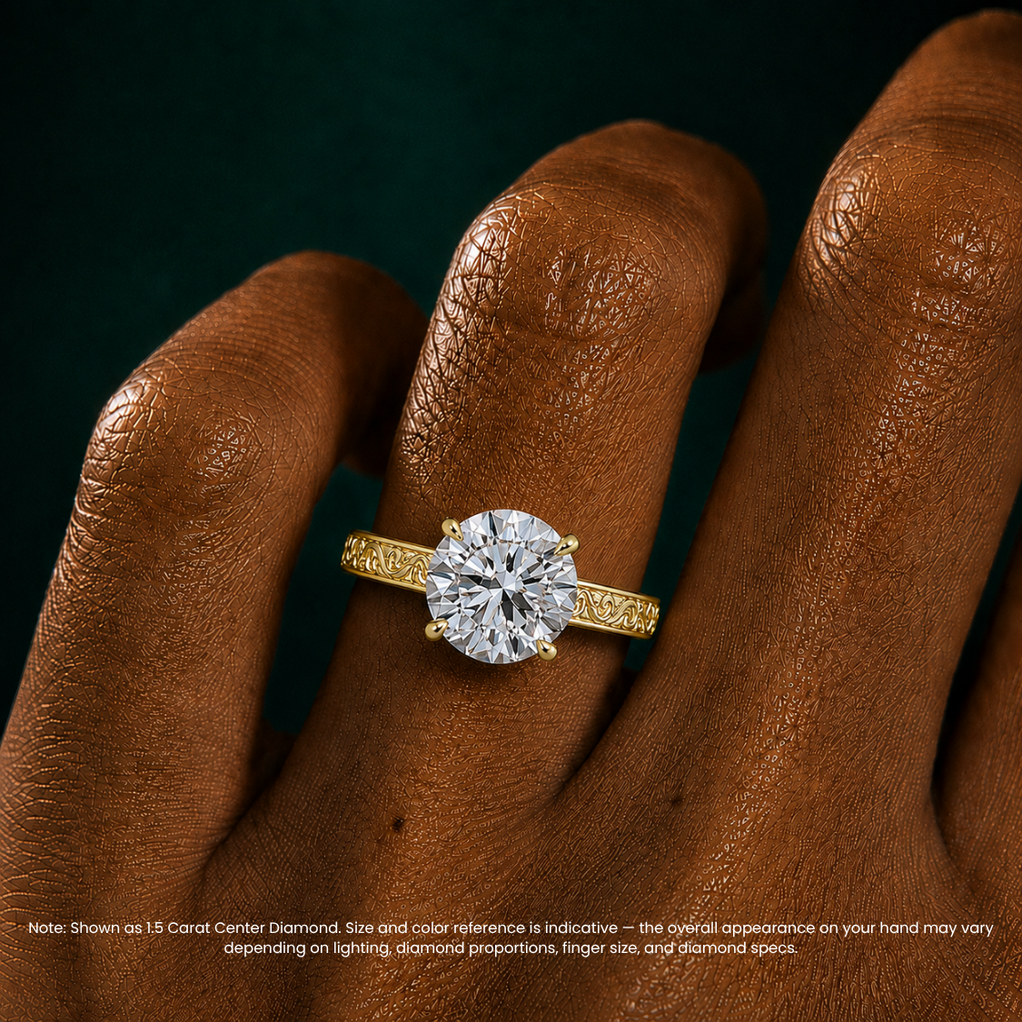 Melodica Engraved Cathedral Shank Hidden Halo Round Lab Grown Diamond Engagement Ring 18K Gold