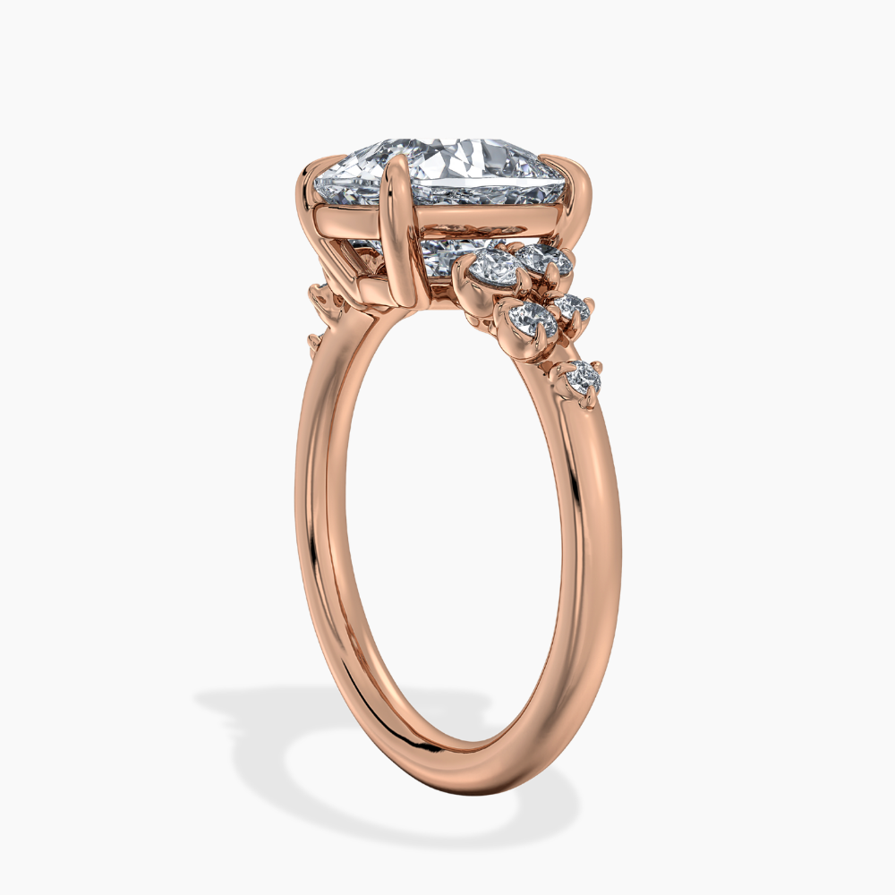 Mia Accents (Round Sides) Cushion Lab Grown Diamond Engagement Ring in 18K Gold