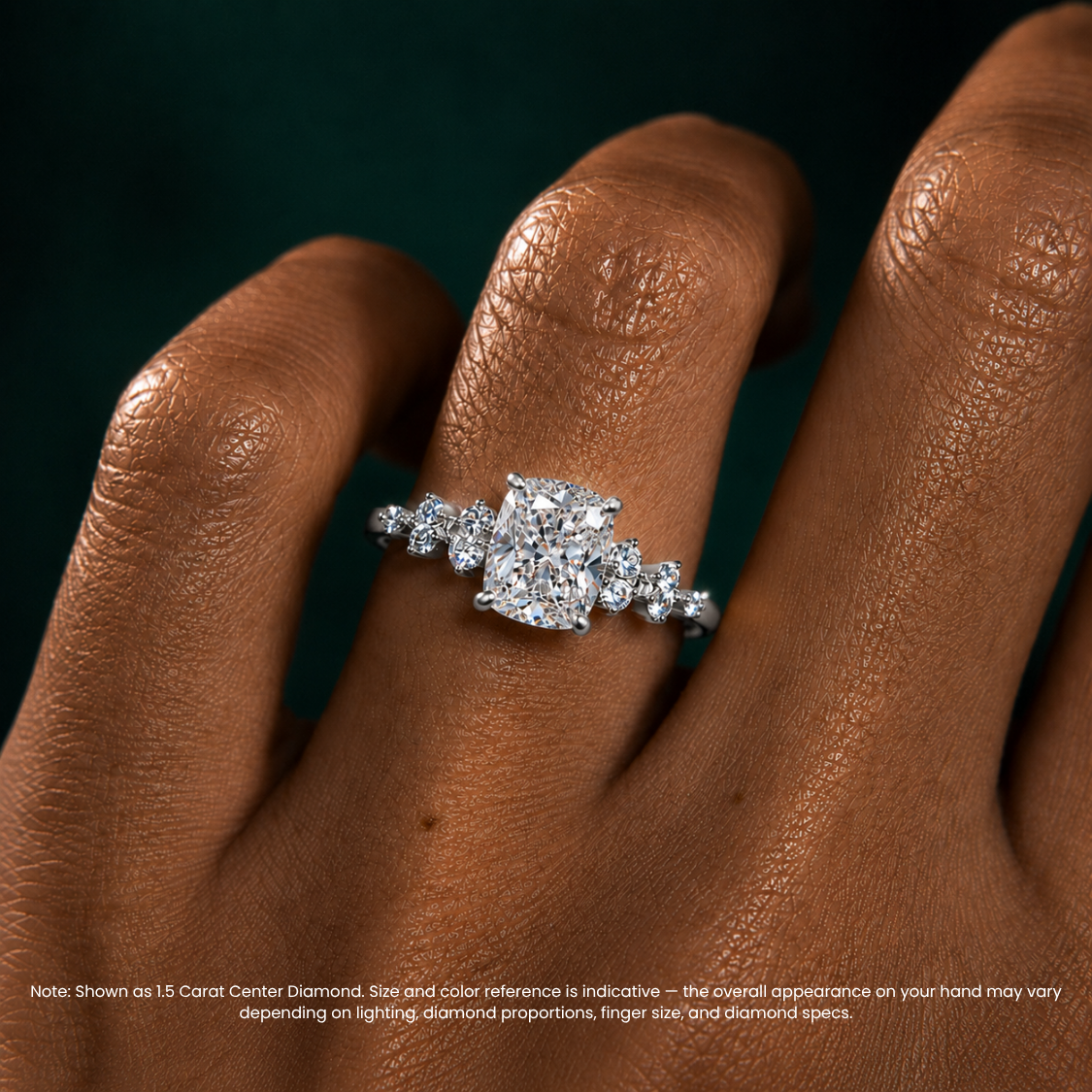 Mia Accents (Round Sides) Cushion Lab Grown Diamond Engagement Ring in 18K Gold