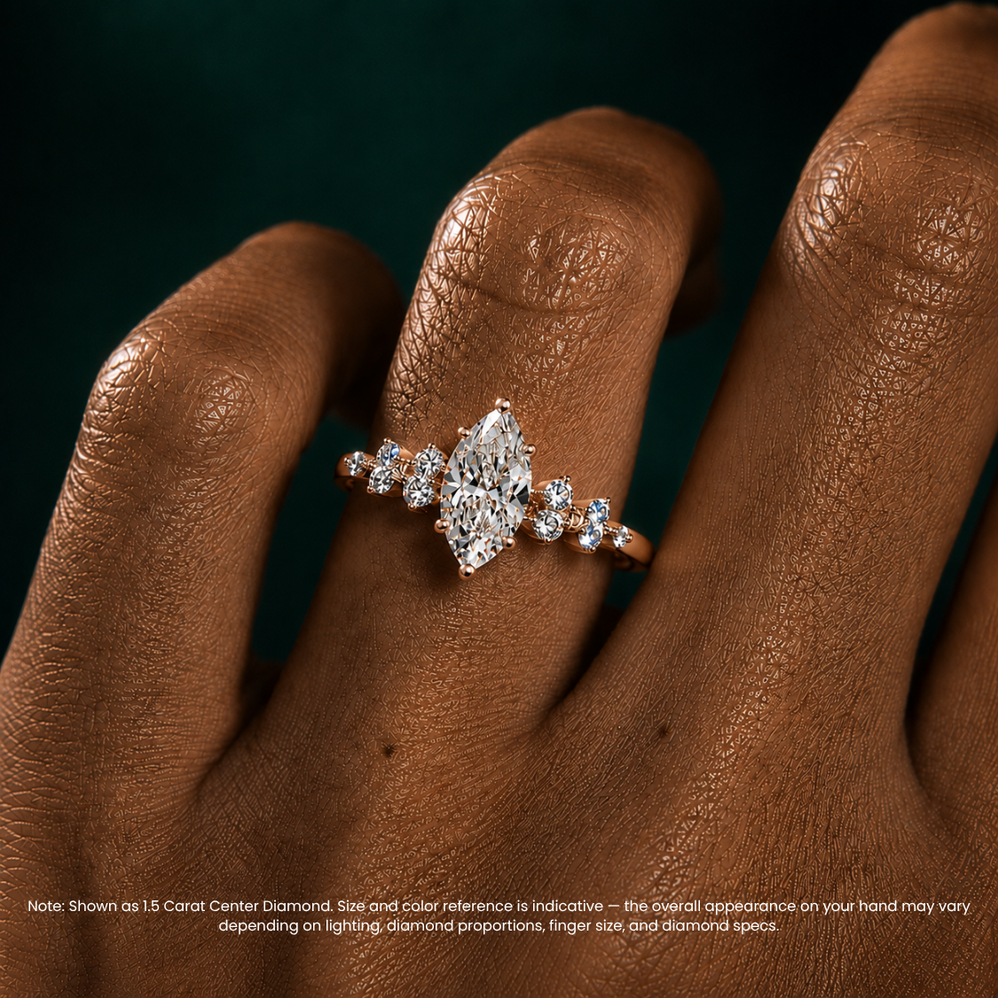 Mia Accents (Round Sides) Marquise Lab Grown Diamond Engagement Ring in 18K Gold