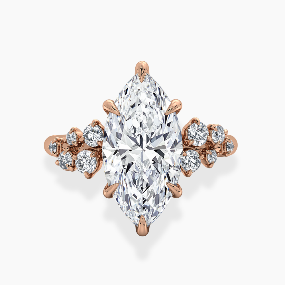 Mia Accents (Round Sides) Marquise Lab Grown Diamond Engagement Ring in 18K Gold