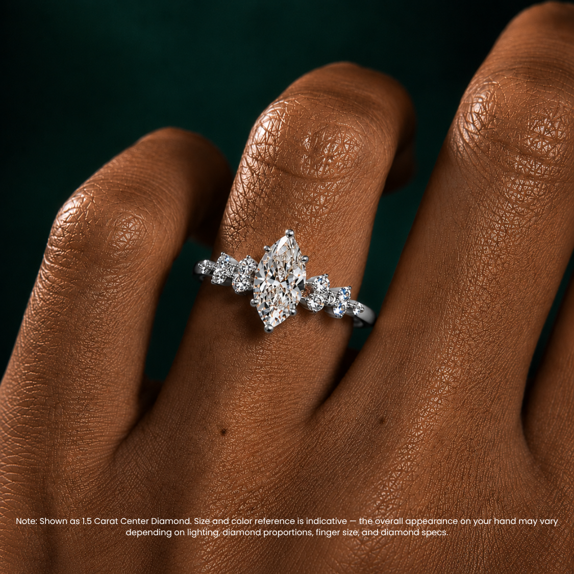 Mia Accents (Round Sides) Marquise Lab Grown Diamond Engagement Ring in 18K Gold