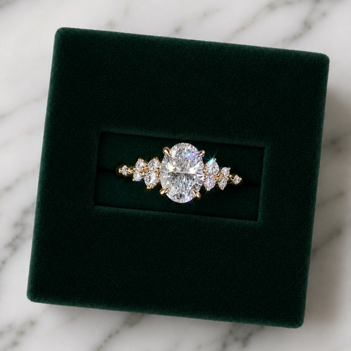 Mia Accents (Round Sides) Oval Lab Grown Diamond Engagement Ring in 18K Gold