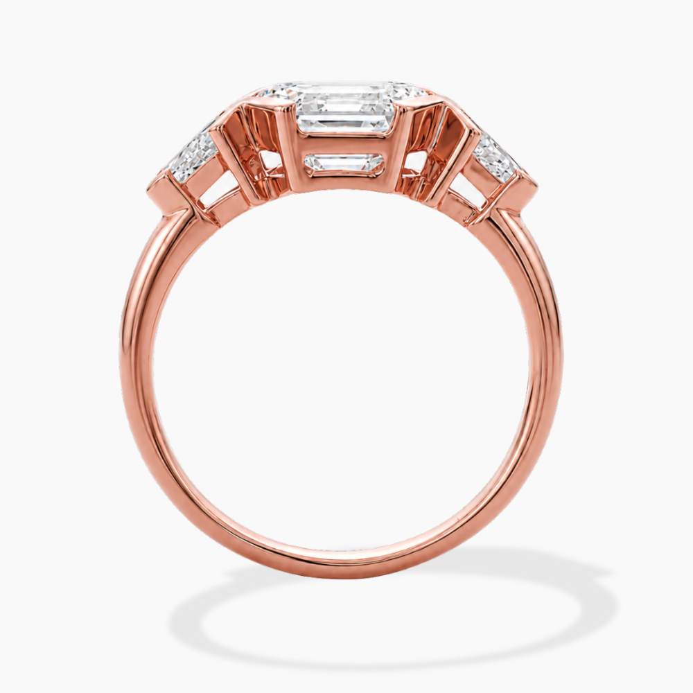 Miranda Half-Bezel Trilogy ( Kite Side Diamonds) Hexagon Lab Grown Diamond Engagement Ring in 18K Gold