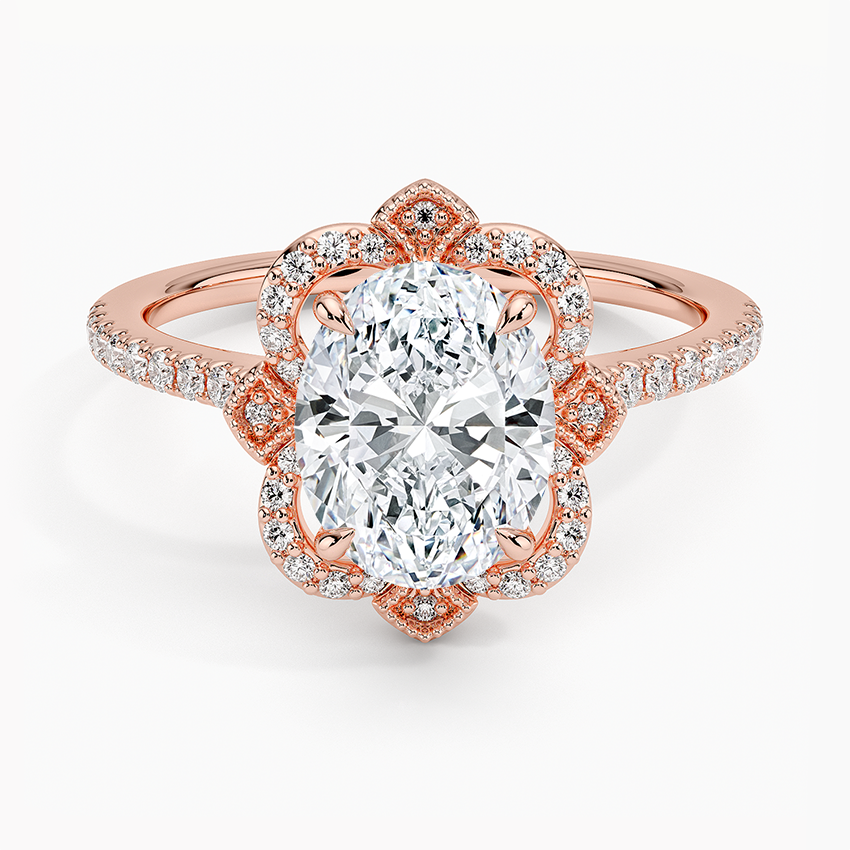 Nelly Vintage Accents (Round Side Stones) Lab Diamond Ring in 18K Gold - Oval
