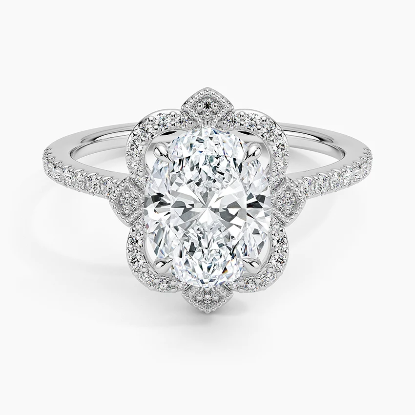 Nelly Vintage Accents (Round Side Stones) Lab Diamond Ring in 18K Gold - Oval