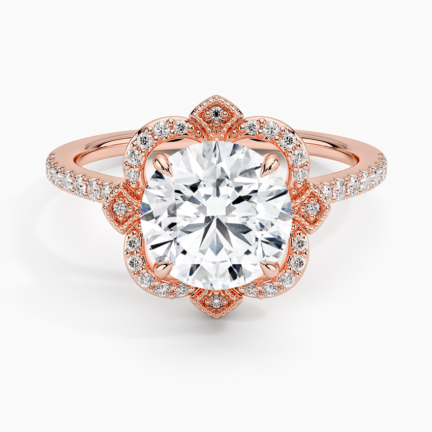 Nelly Vintage Accents (Round Side Stones) Lab Diamond Ring in 18K Gold - Round