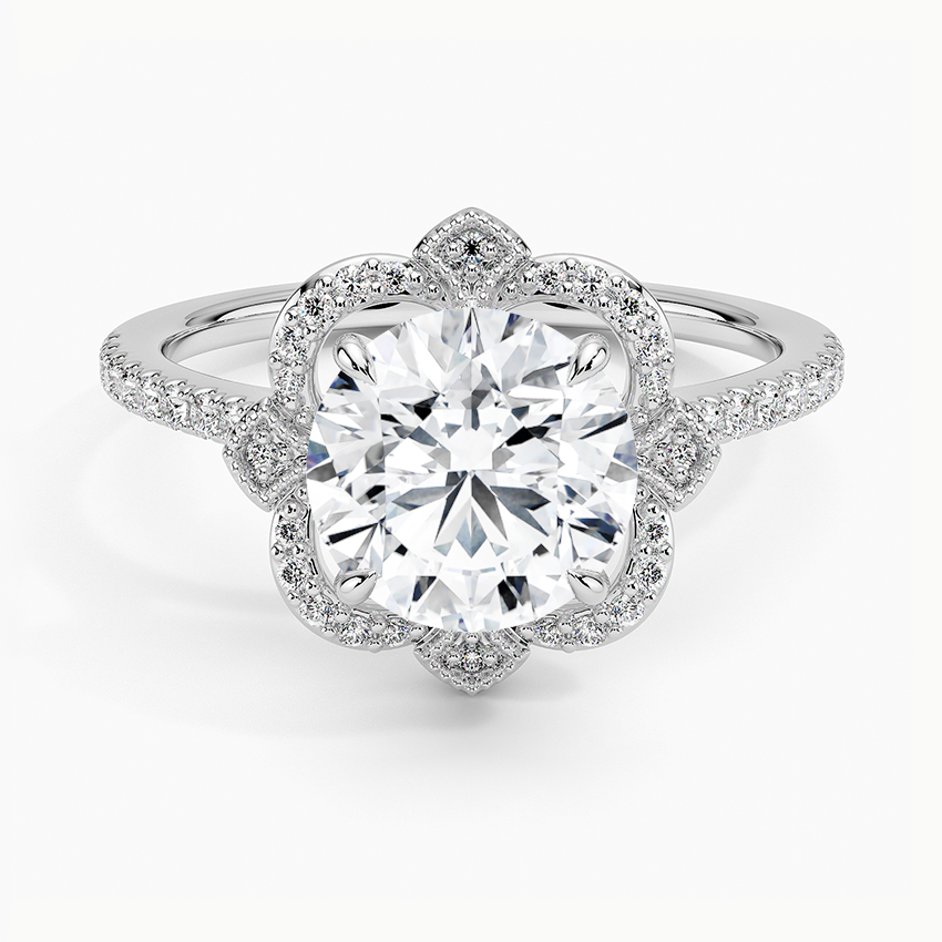 Nelly Vintage Accents (Round Side Stones) Lab Diamond Ring in 18K Gold - Round