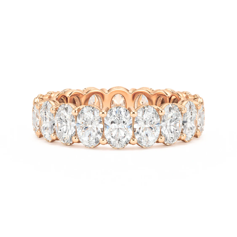 Oval Halo Pave and Oval Eternity Band Lab Grown Diamond Ring Set (2 Rings) in 18K Gold