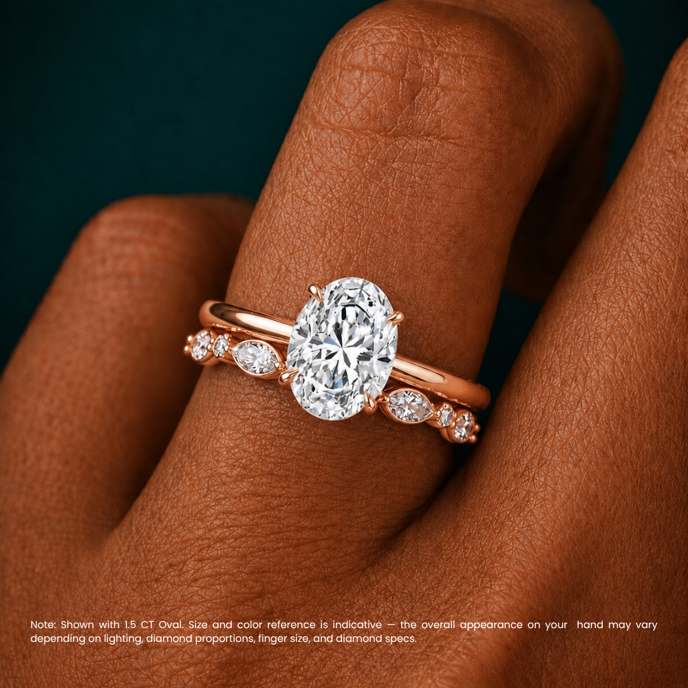 Oval Solitaire Hidden Halo and Marquise & Round Accents Band Lab Grown Diamond Ring Set (2 Rings) in 18K Gold