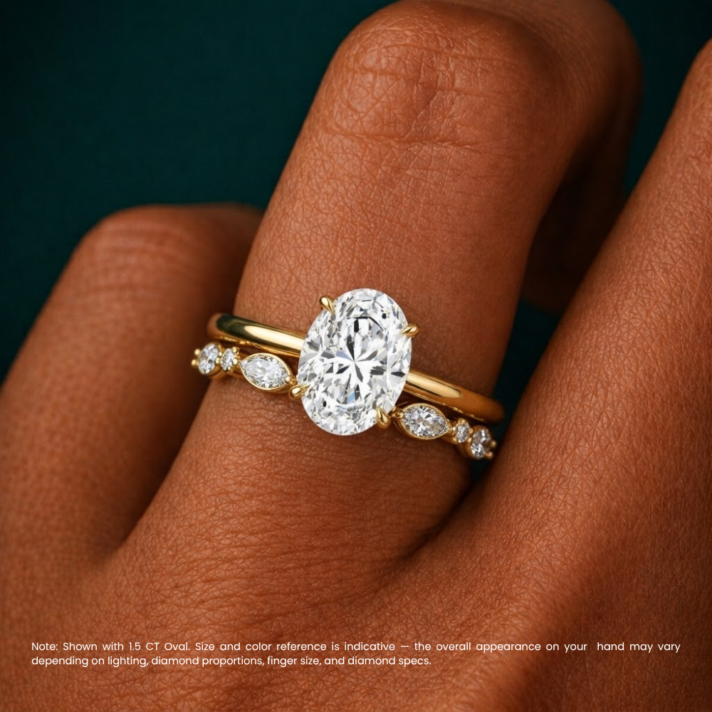 Oval Solitaire Hidden Halo and Marquise & Round Accents Band Lab Grown Diamond Ring Set (2 Rings) in 18K Gold