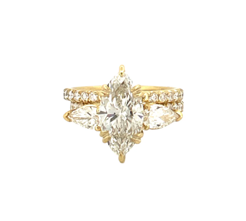 Marquise Lab Diamond Ring Set - Marquise Pave 3 ct + Open Band (1 ct. tw.) Yellow Gold 18K