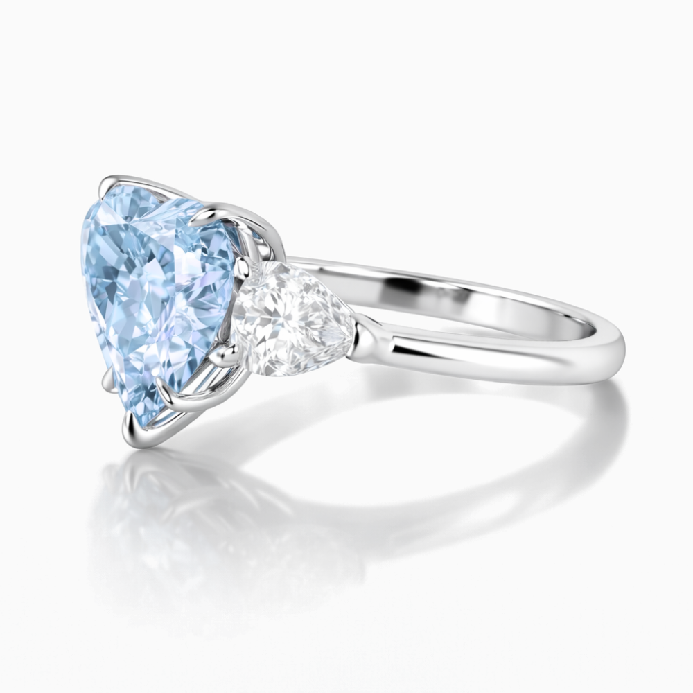 Trilogy Fancy Colored Heart Lab Diamond Ring (Pear Side Diamonds) in White Gold 18K
