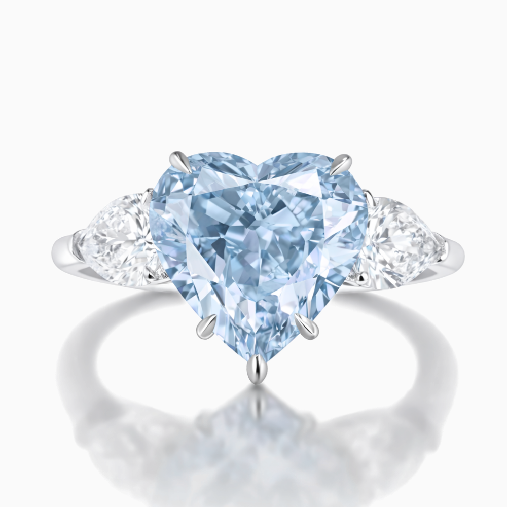 Trilogy Fancy Colored Heart Lab Diamond Ring (Pear Side Diamonds) in White Gold 18K